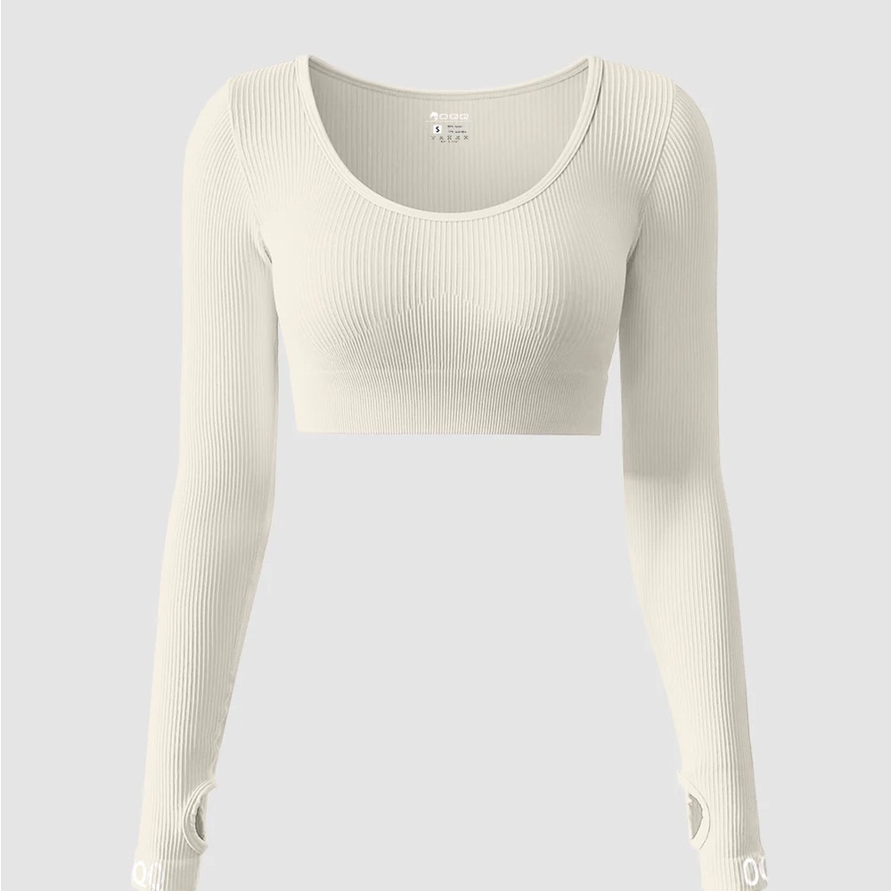 OQQ Cream Long Sleeve Crop Top
